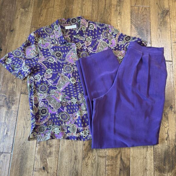 Preston & York Tops - VINTAGE Preston & York 100% Silk Button Up Paisley Blouse and Trouser Set Sz 16
